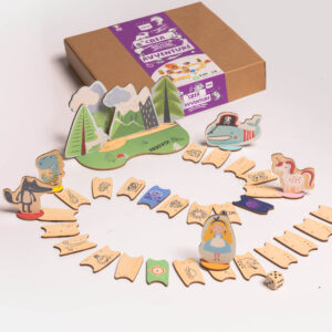 Creavventure. gioco in legno da montare per creare avventure e stimolare lo storytelling nel bambino.