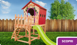 palafitta in legno per esterno da gioco per bambini per giardino con scivolo