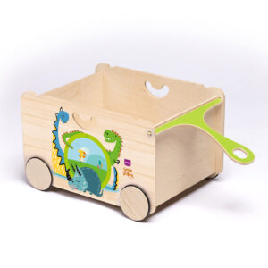 scatola porta giochi in legno con ruote, carrettino riordina giochi