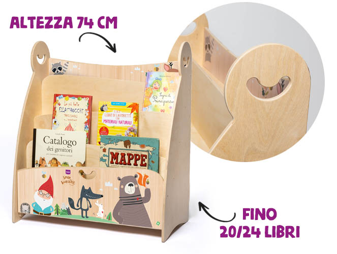 Libreria Montessori Frontale TUCO in Legno Ecologica ed Educativa