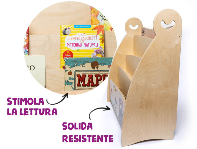 Libreria Montessori Frontale TUCO in Legno Ecologica ed Educativa
