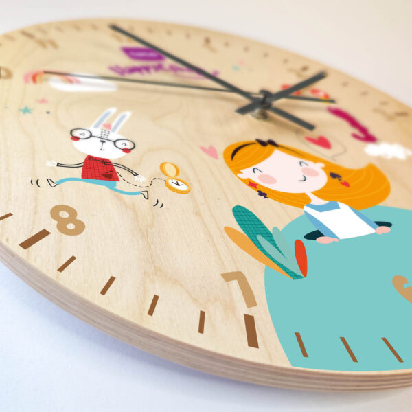 Orologio da parete in legno TUCO. Orologio in legno stampato per la cameretta dei bambini e delle bambine. Orologio per bambini.