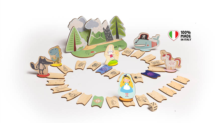 Creavventure. gioco in legno da montare per creare avventure e stimolare lo storytelling nel bambino.