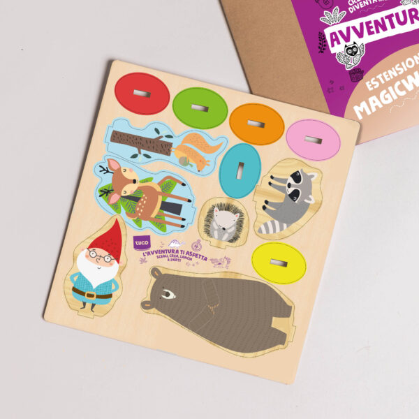 Creavventure. gioco in legno da montare per creare avventure e stimolare lo storytelling nel bambino.