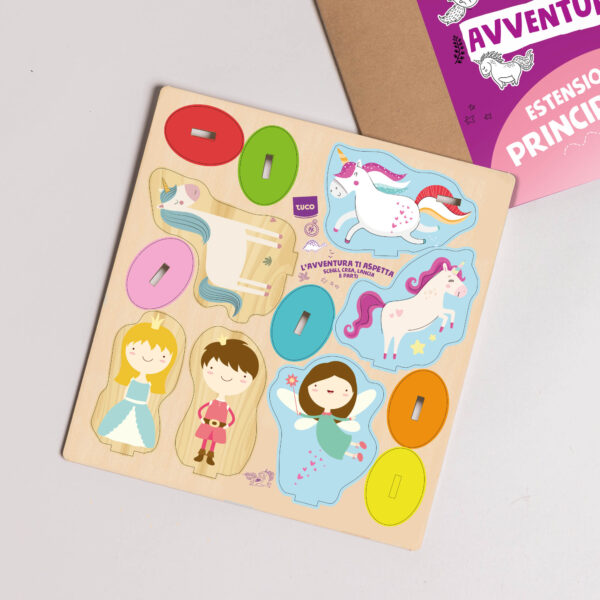 Creavventure. gioco in legno da montare per creare avventure e stimolare lo storytelling nel bambino.